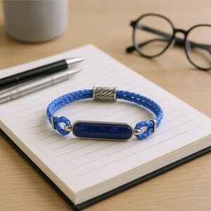 Lapis Lazuli Bracelet | Genuine Braided Leather Stainless 8"